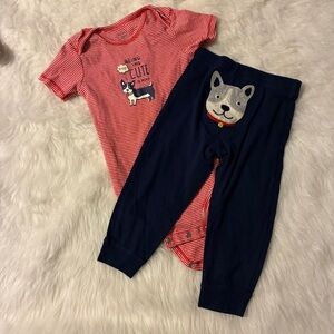 Carter's Red Striped and Navy Dog Pajama Set